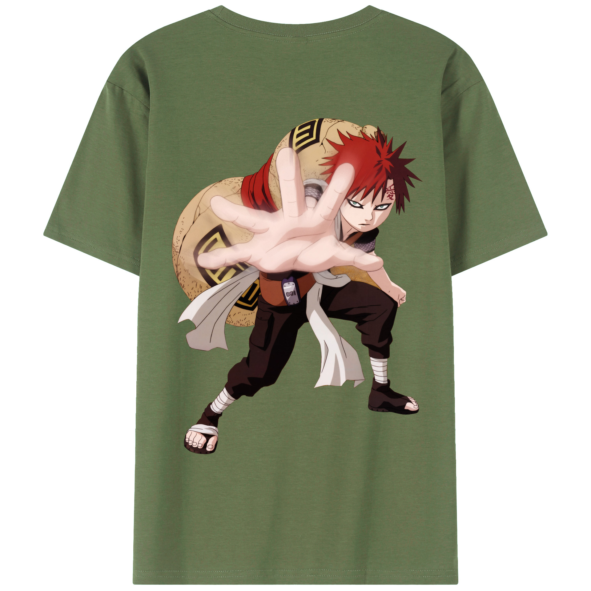 （画像用） NARUTO -ナルト- ガアラ Gaara 綿100％ メンズ半袖Tシャツ（バックプリント） 通気性